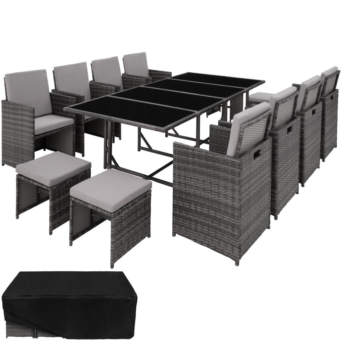 Tectake - Salon de jardin PALMA 12 places avec housse de protection, variante 2 - gris/gris clair - Ensembles canapés et fauteuils