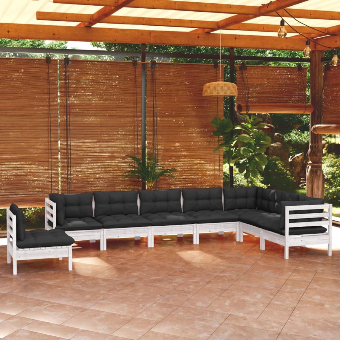 Vidaxl - vidaXL Salon de jardin 8 pcs avec coussins Blanc Bois de pin solide - Ensembles canapés et fauteuils