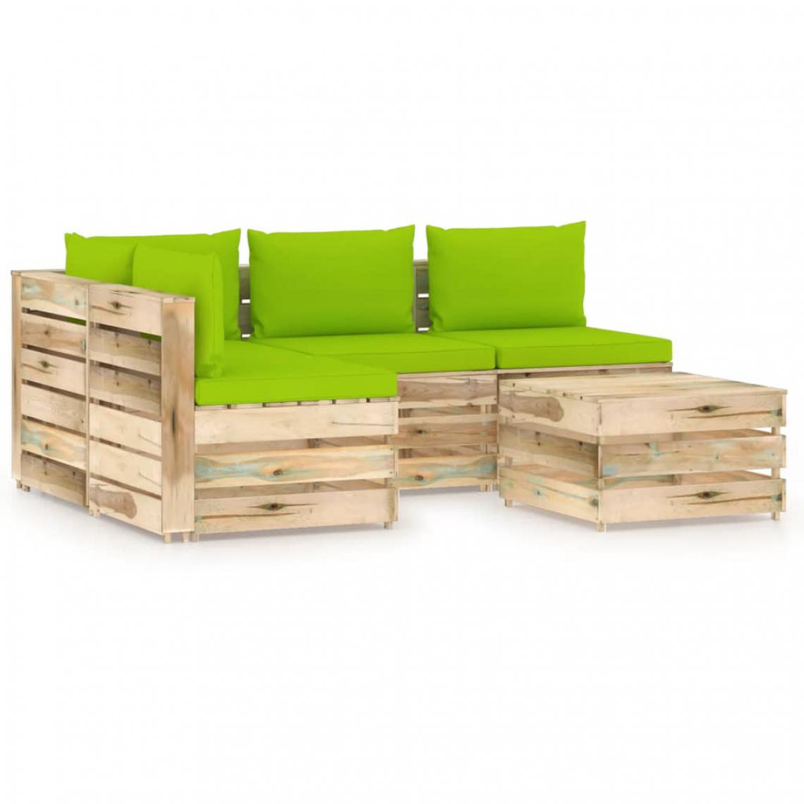Vidaxl - vidaXL Salon de jardin 5 pcs avec coussins Bois imprégné de vert - Chaises de jardin