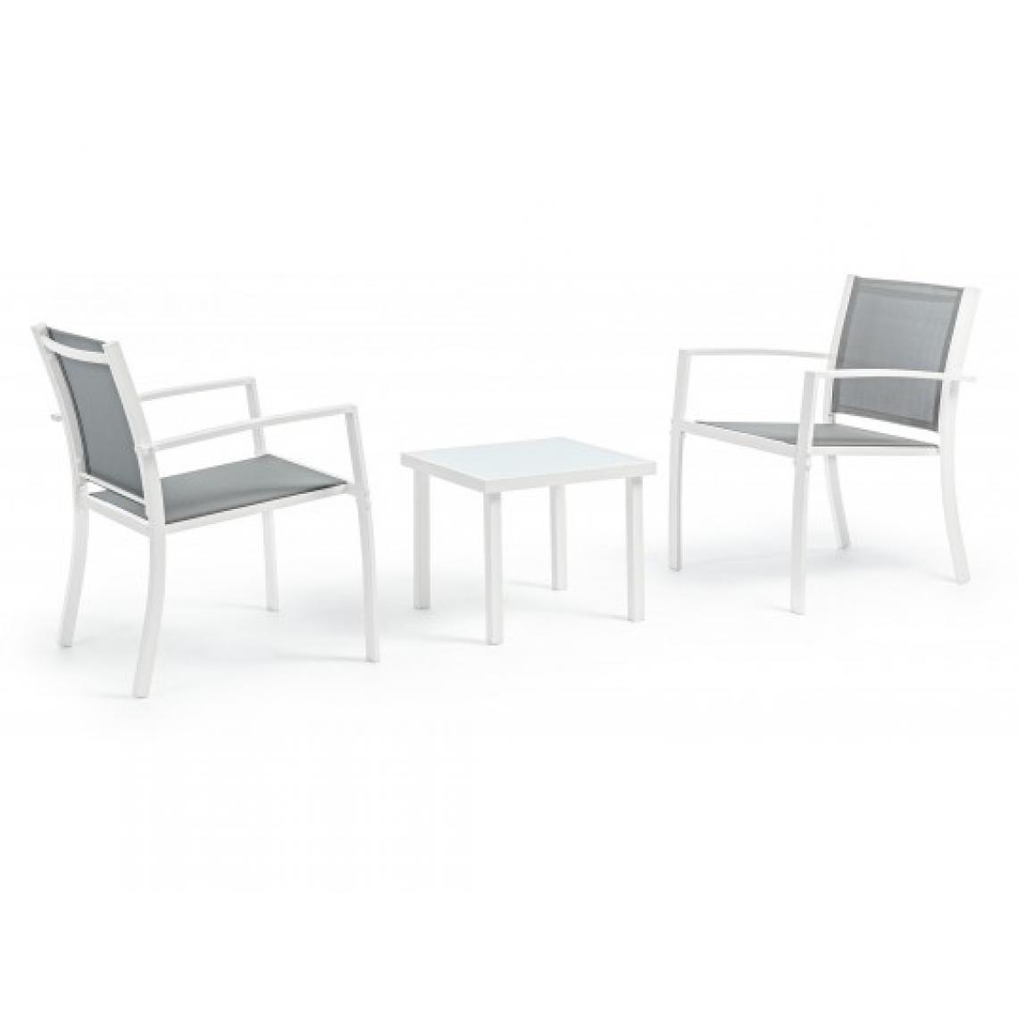 Bizzotto - Salon extérieur Auri 2 fauteuils + table basse blanc - Fauteuil de jardin