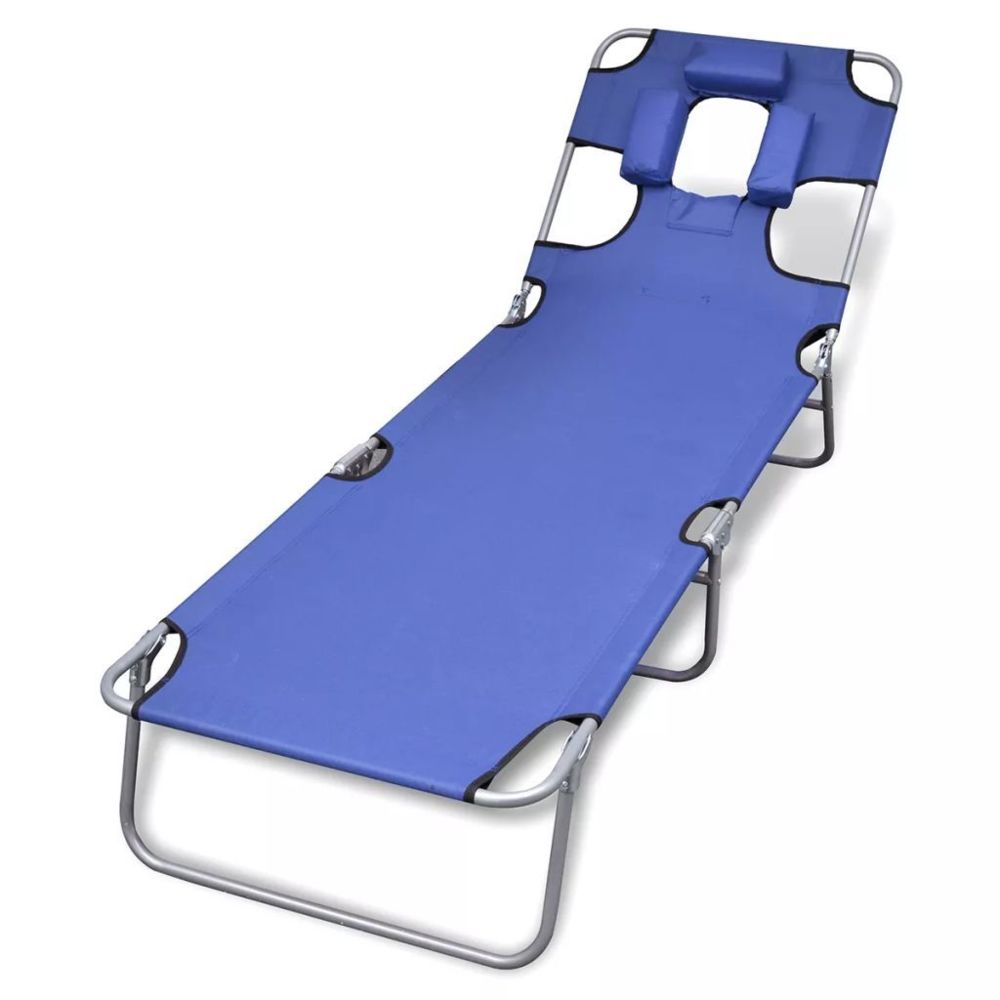 Vidaxl - Chaise longue avec coussin de tête Dossier réglable Bleu | Bleu - Chaises de jardin