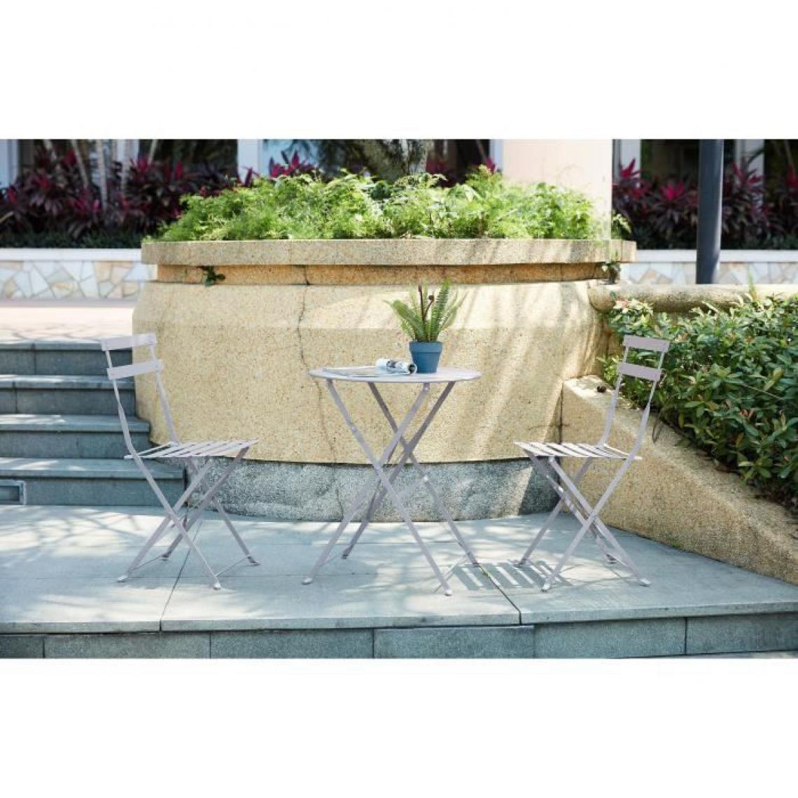 Sans Marque - Set bistrot - ensemble repas de jardin - Table pliante + 2 chaises - Structure : acier - Coloris : Gris - Ensembles tables et chaises