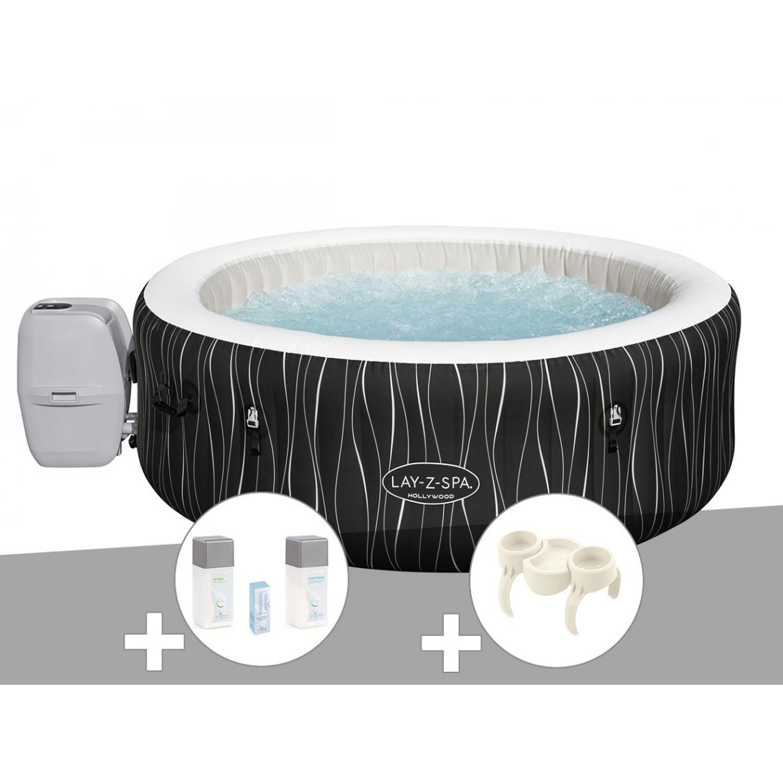 Bestway - Kit spa gonflable Bestway Lay-Z-Spa Hollywood rond Airjet 4/6 places + Kit traitement brome + Porte-gobelets - Spa gonflable