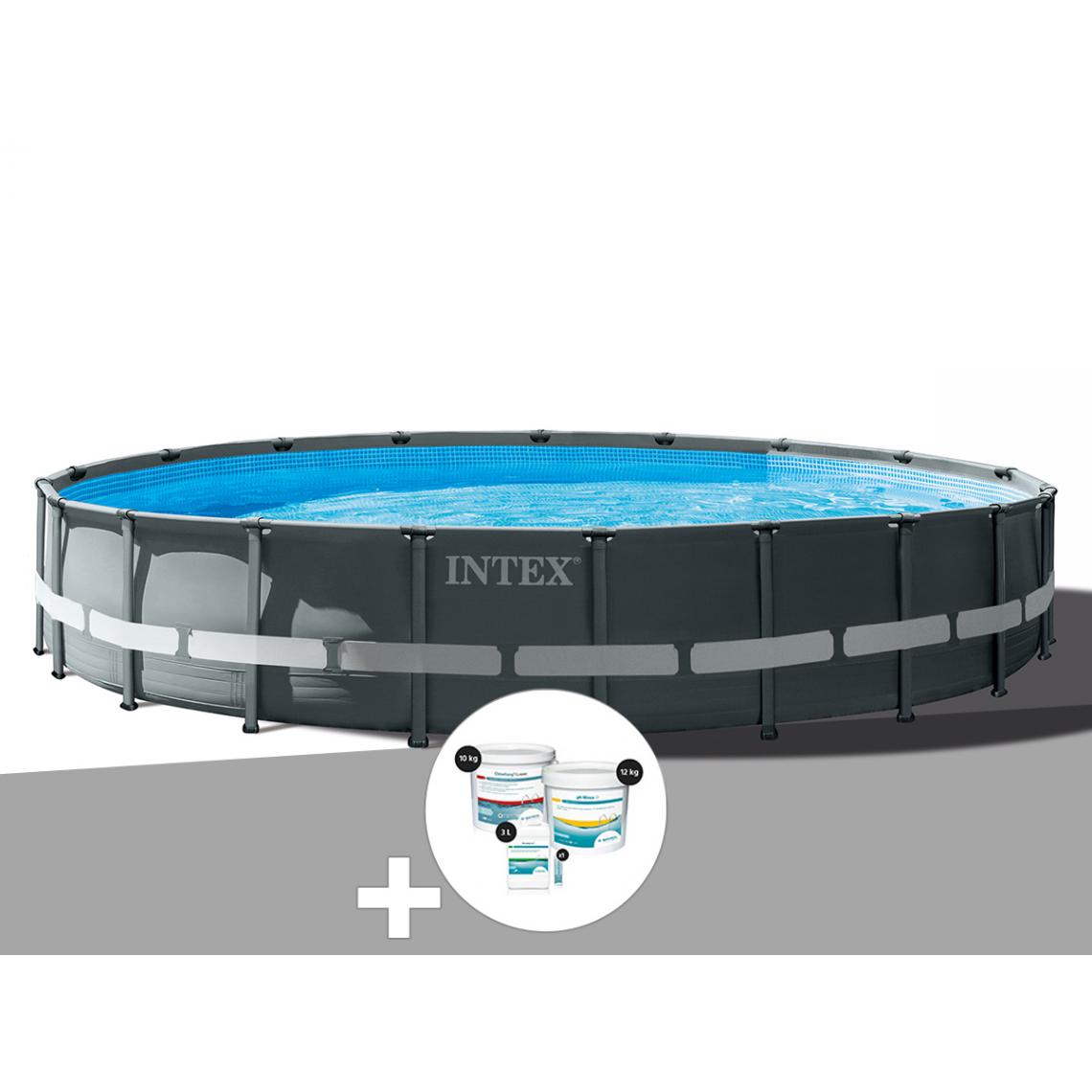 Intex - Kit piscine tubulaire Intex Ultra XTR Frame ronde 6,10 x 1,22 m + Kit de traitement au chlore - Piscine Tubulaire