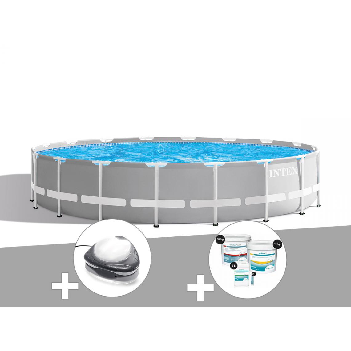 Intex - Kit piscine tubulaire Intex Prism Frame ronde 6,10 x 1,32 m + Spot + Kit de traitement au chlore - Piscine Tubulaire
