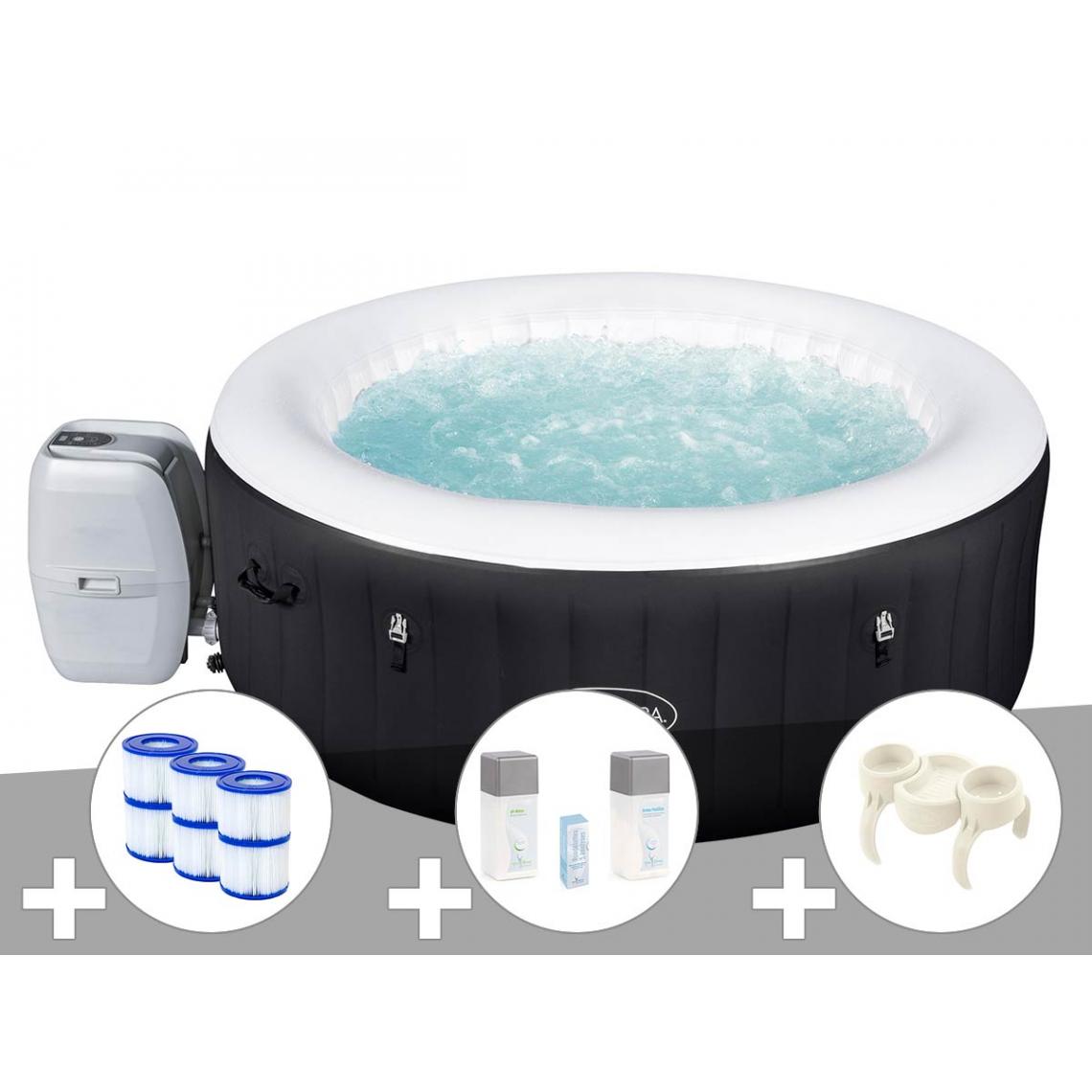 Bestway - Kit spa gonflable Bestway Lay-Z-Spa Miami rond Airjet 4 places + 6 filtres + Kit traitement brome + Porte-gobelets - Spa gonflable