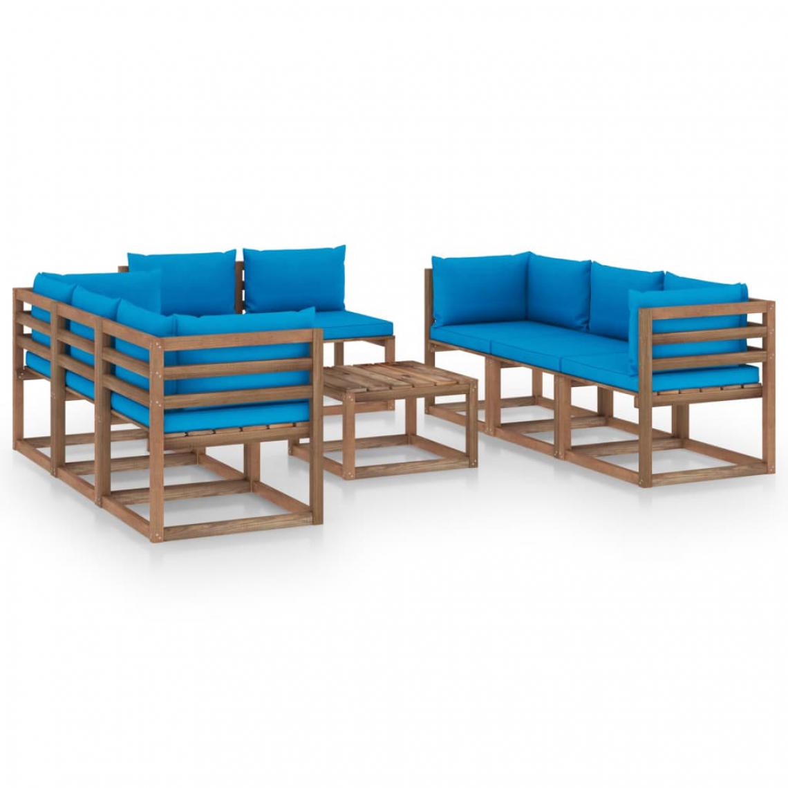 Chunhelife - Salon de jardin 9 pcs avec coussins Bleu clair - Ensembles canapés et fauteuils