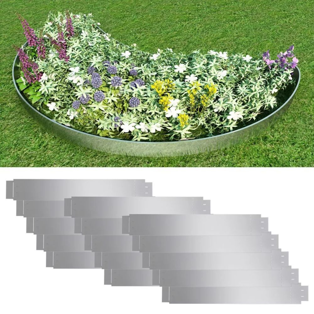 Vidaxl - Set de 15 Clôtures de pelouse flexibles en acier galvanisé 100 x 15 cm | Argent - Portillon