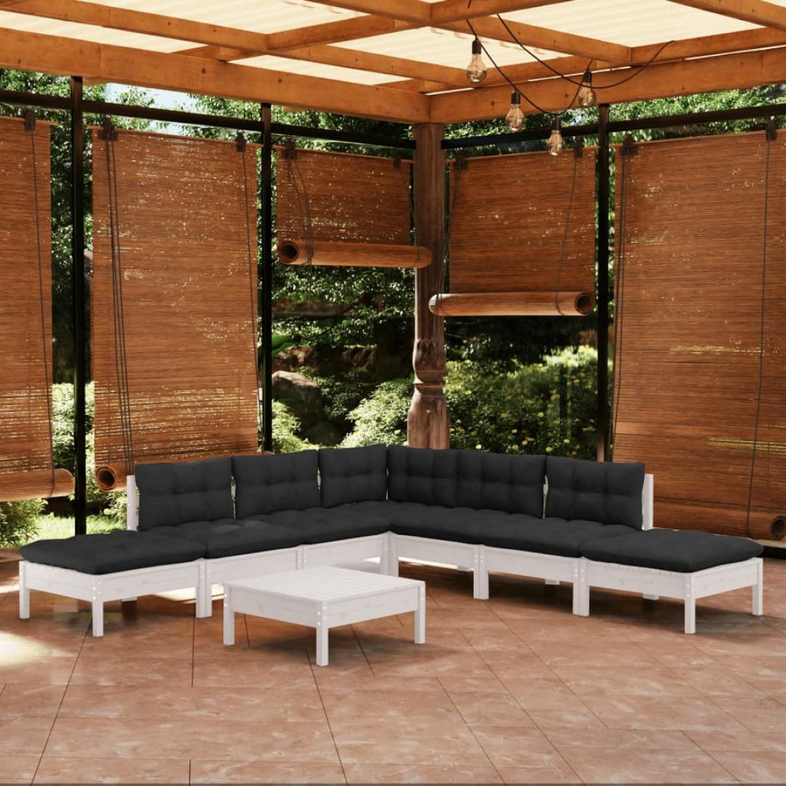 Vidaxl - vidaXL Salon de jardin 8 pcs avec coussins Blanc Bois de pin - Ensembles canapés et fauteuils