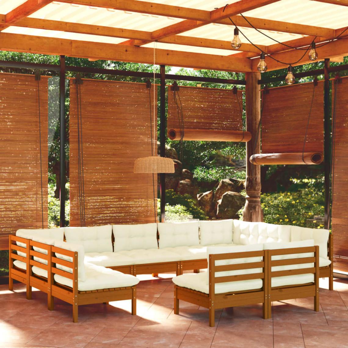 Vidaxl - vidaXL Salon de jardin 11 pcs avec coussins Marron miel Bois de pin - Ensembles canapés et fauteuils