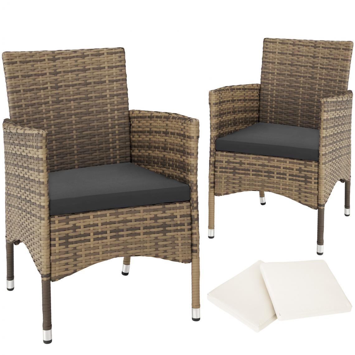 Tectake - Lot de 2 fauteuils de jardin acier avec 2 sets de housses - marron naturel/gris foncé - Fauteuil de jardin
