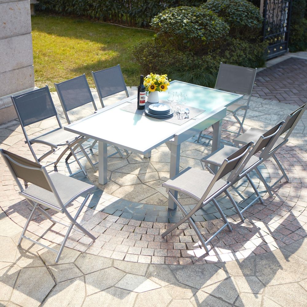 Concept Usine - Molvina 8 : table de jardin extensible en aluminium 8 personnes + 8 chaises - Ensembles tables et chaises