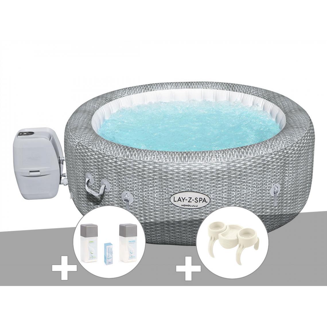 Bestway - Kit spa gonflable Bestway Lay-Z-Spa Honolulu rond Airjet 4/6 places + Kit traitement brome + Porte-gobelets - Spa gonflable