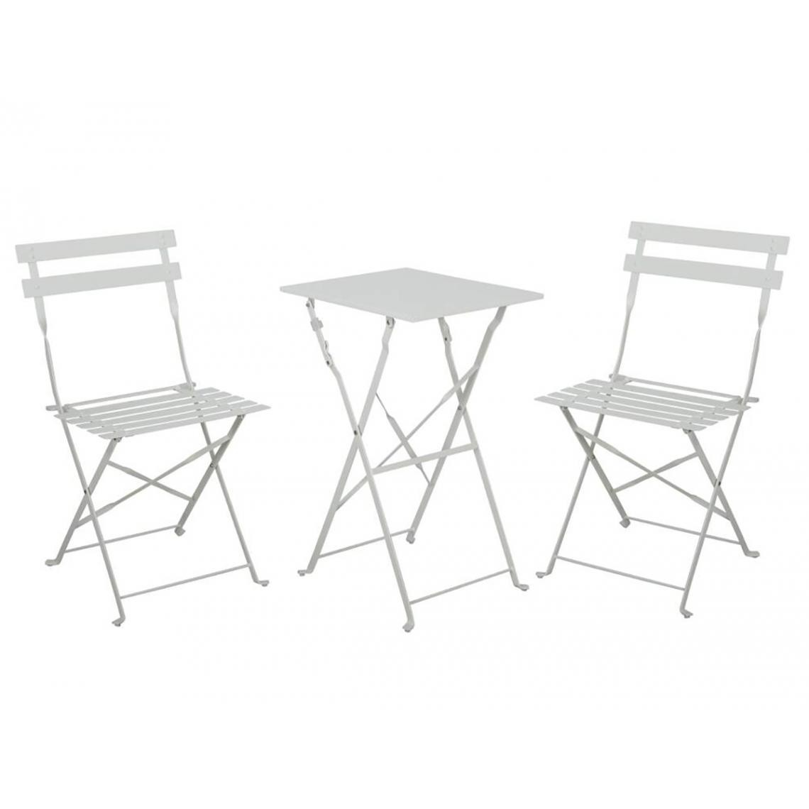 Pegane - Ensemble de jardin 1 table + 2 chaises en acier coloris blanc - Ensembles tables et chaises