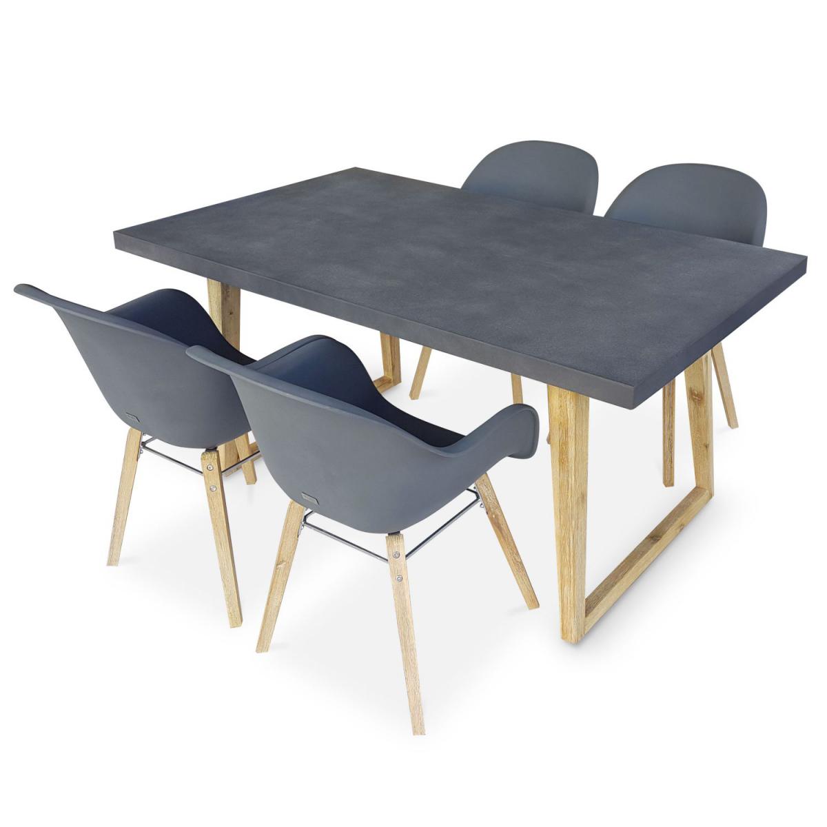 Alice'S Garden - Table de jardin en fibre de ciment 160 cm BORNEO et 4 fauteuils scandinaves CELEBES gris - Ensembles canapés et fauteuils