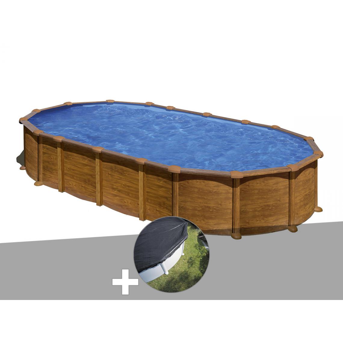 Gre - Kit piscine acier aspect bois Gré Amazonia ovale 7,44 x 3,99 x 1,32 m + Bâche d'hivernage - Piscines acier et résine