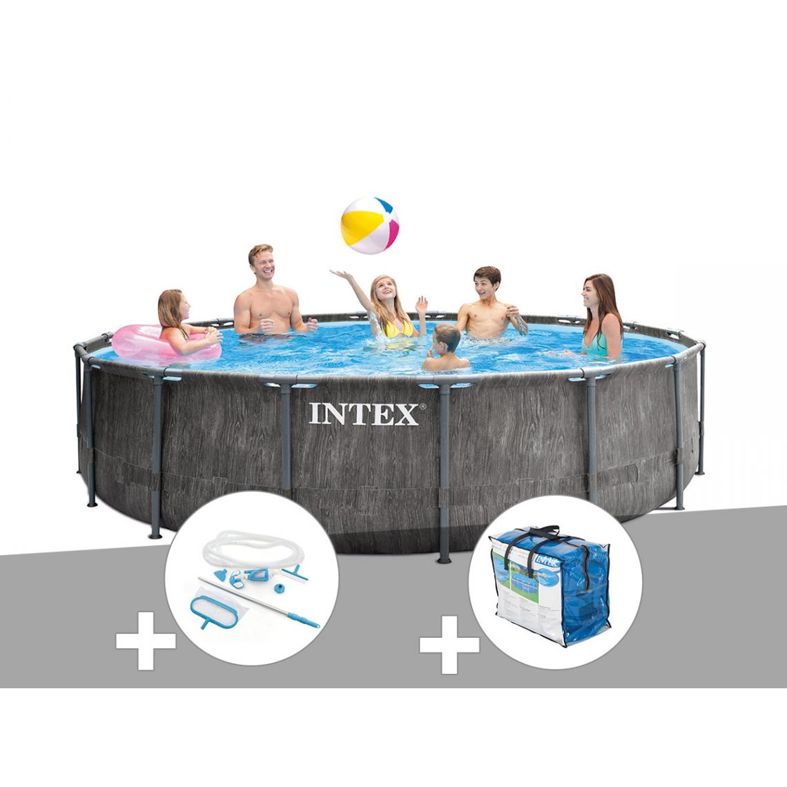 Intex - Kit piscine tubulaire Intex Baltik ronde 5,49 x 1,22 m + Kit d'entretien + Bâche à bulles - Piscine Tubulaire