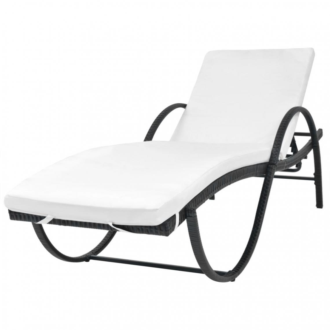 Chunhelife - Chaise longue avec coussin Résine tressée Noir - Transats, chaises longues