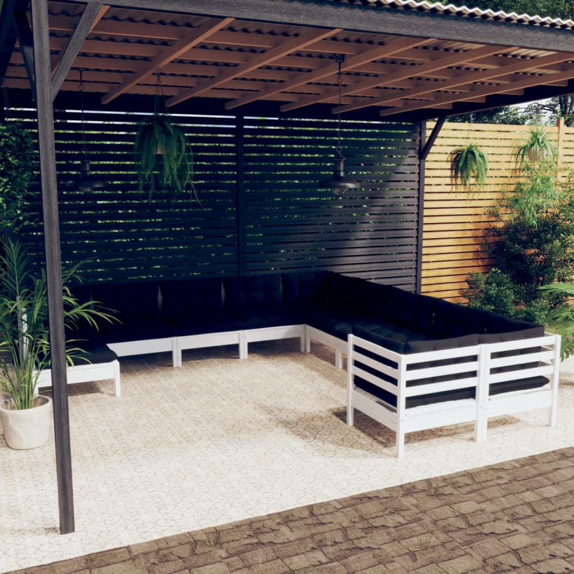 Vidaxl - vidaXL Salon de jardin 11 pcs avec coussins Blanc Bois de pin - Ensembles canapés et fauteuils