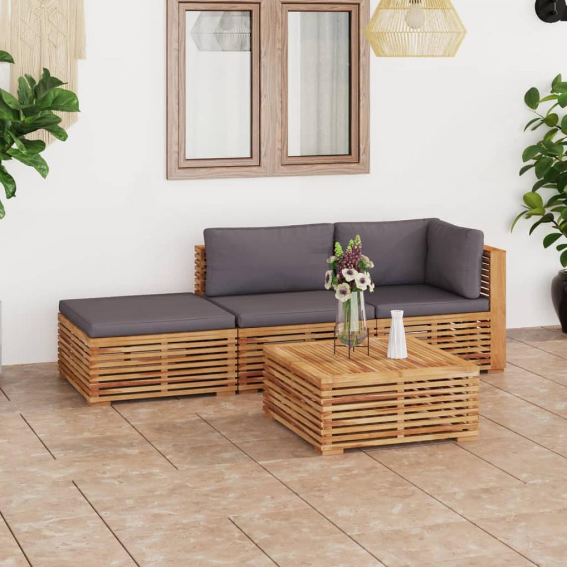 Vidaxl - vidaXL Salon de jardin 4 pcs avec coussin gris foncé Bois de teck - Chaises de jardin