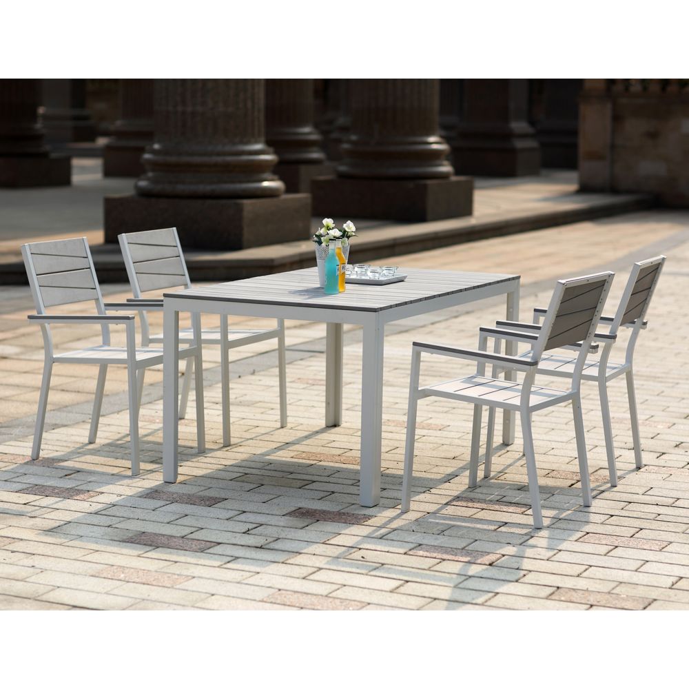 Concept Usine - Siderno 4 : Salon de jardin en aluminium et polywood gris / blanc - Ensembles tables et chaises