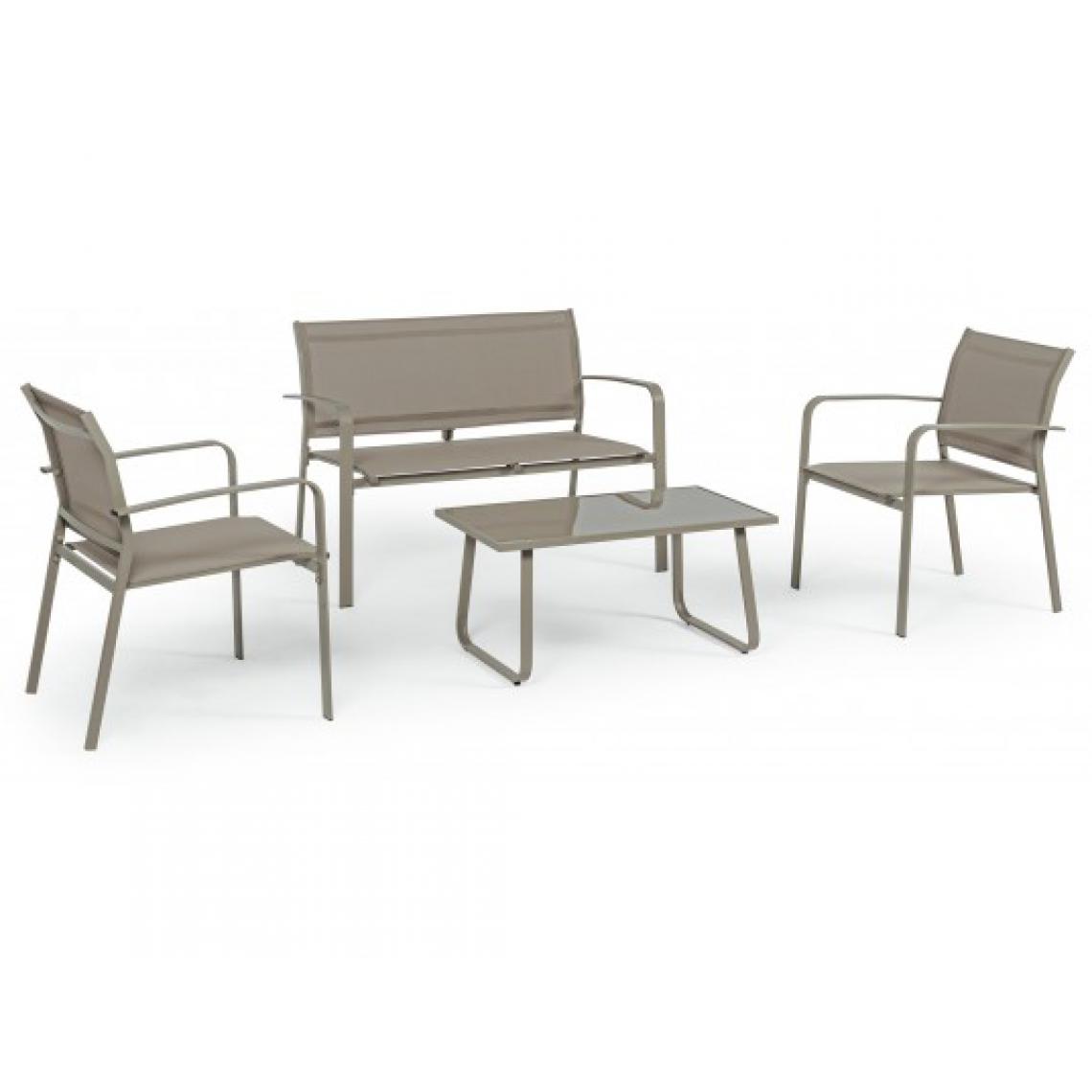 Bizzotto - Canapé extérieur Arent canapé + 2 fauteuils +table basse taupe - Fauteuil de jardin
