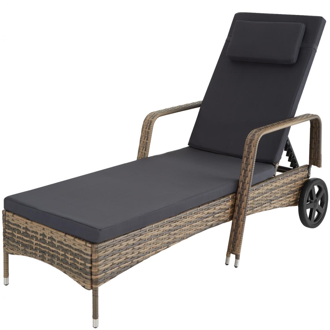 Tectake - Bain de soleil aluminium Cassis 6 positions avec roulettes - marron naturel - Transats, chaises longues