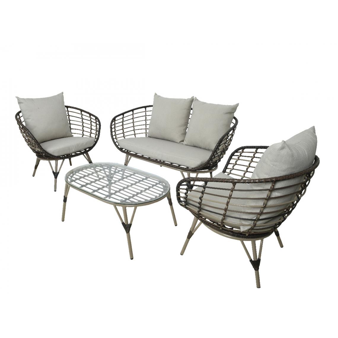 Jardideco - Salon de jardin en résine tressée brun Evora avec table basse - 4 places - Ensembles canapés et fauteuils