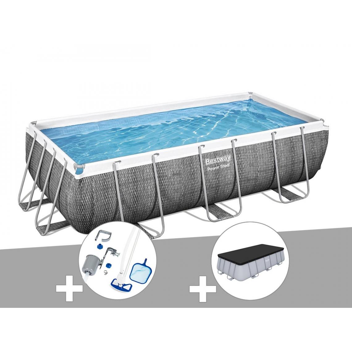Bestway - Kit piscine tubulaire rectangulaire Bestway Power Steel 4,04 x 2,01 x 1,00 m + Kit d'entretien Deluxe + Bâche de protection - Piscine Tubulaire