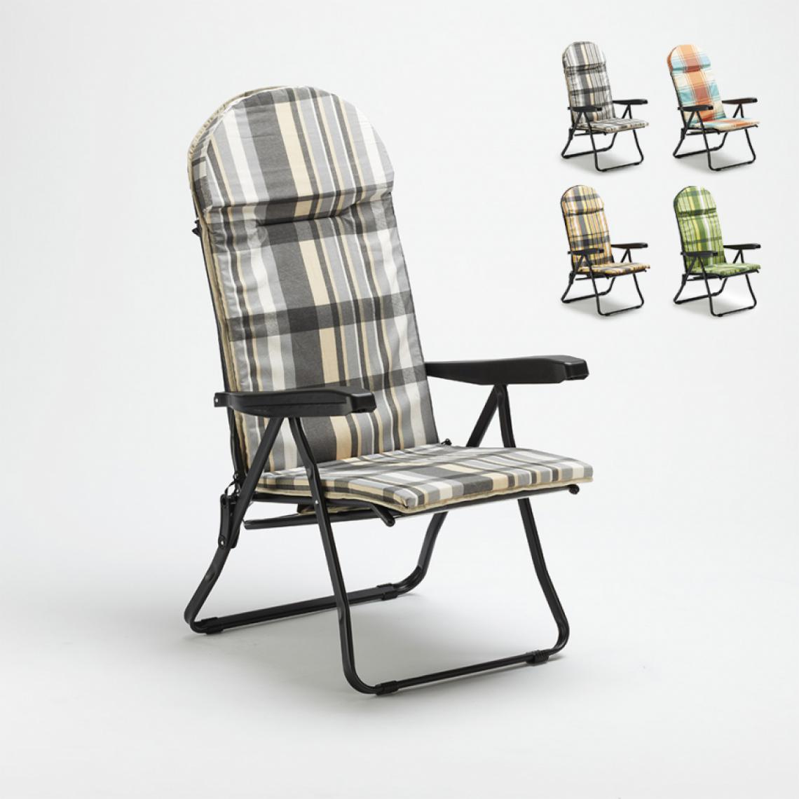 Beach And Garden Design - Chaise longue de jardin pliante rembourrée en acier Trench, Couleur: Gris - Transats, chaises longues