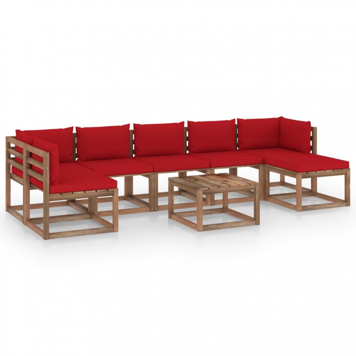 Chunhelife - Salon de jardin 8 pcs avec coussins rouge - Ensembles canapés et fauteuils