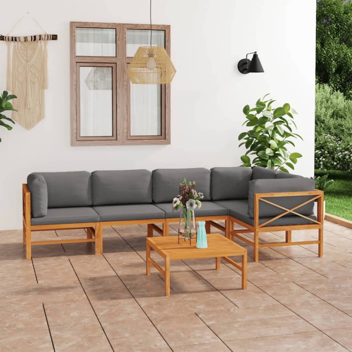 Vidaxl - vidaXL Salon de jardin 6 pcs avec coussins gris Bois de teck solide - Chaises de jardin