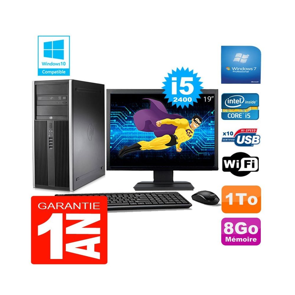 Hp - PC Tour HP Compaq 8200 Core I5-2400 Ram 8Go Disque 1 To Wifi W7 Ecran 19"" - PC Fixe