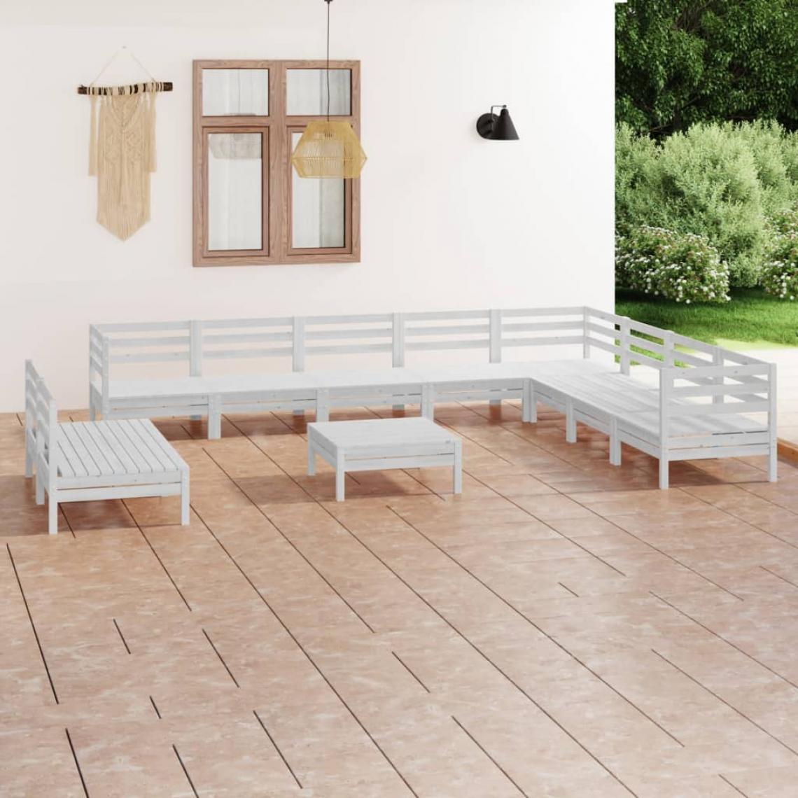 Vidaxl - vidaXL Salon de jardin 11 pcs Bois de pin massif Blanc - Ensembles canapés et fauteuils