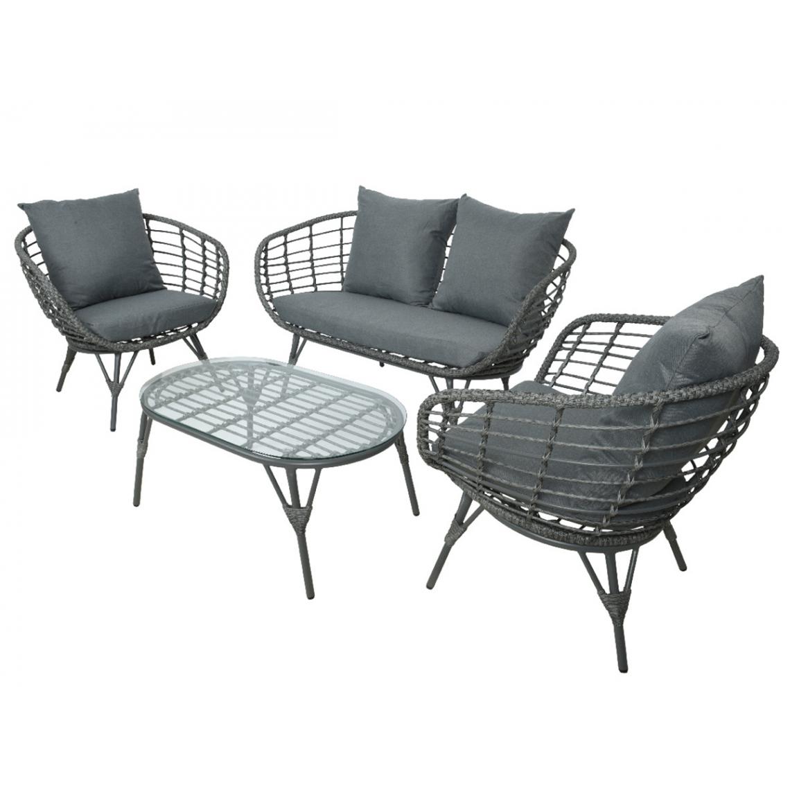 Jardideco - Salon de jardin en résine tressée gris Evora avec table basse - 4 places - Ensembles canapés et fauteuils