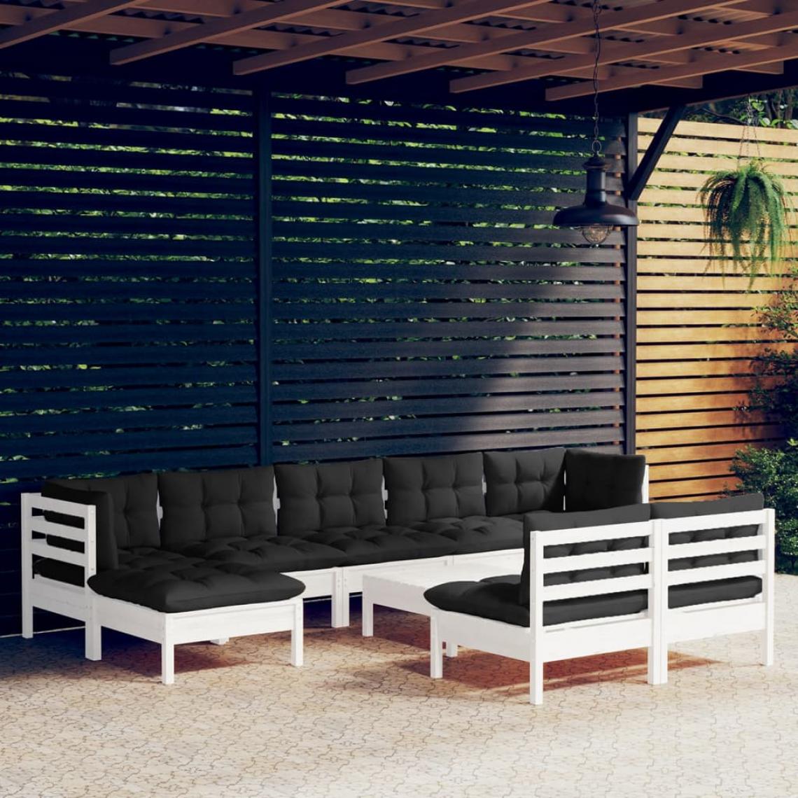 Vidaxl - vidaXL Salon de jardin 10 pcs avec coussins Blanc Bois de pin - Ensembles canapés et fauteuils