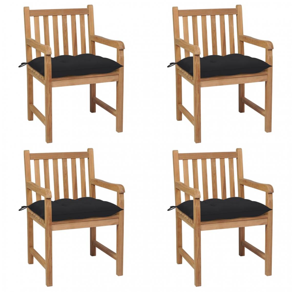 Vidaxl - vidaXL Chaises de jardin 4 pcs avec coussins noir Bois de teck solide - Chaises de jardin