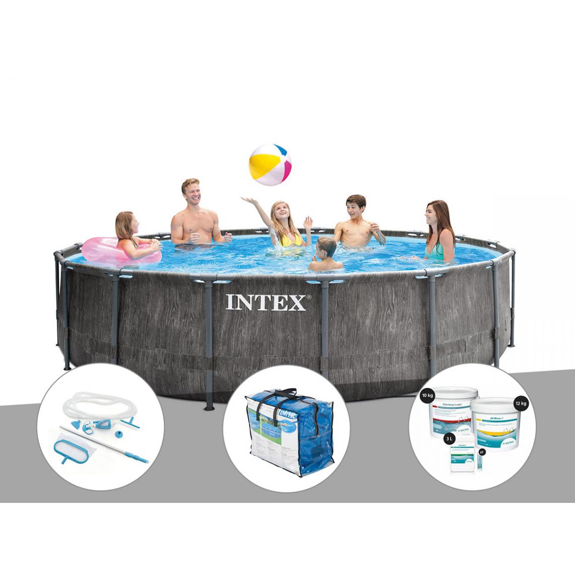 Intex - Kit piscine tubulaire Intex Baltik ronde 5,49 x 1,22 m + Kit d'entretien + Bâche à bulles + Kit de traitement au chlore - Piscine Tubulaire