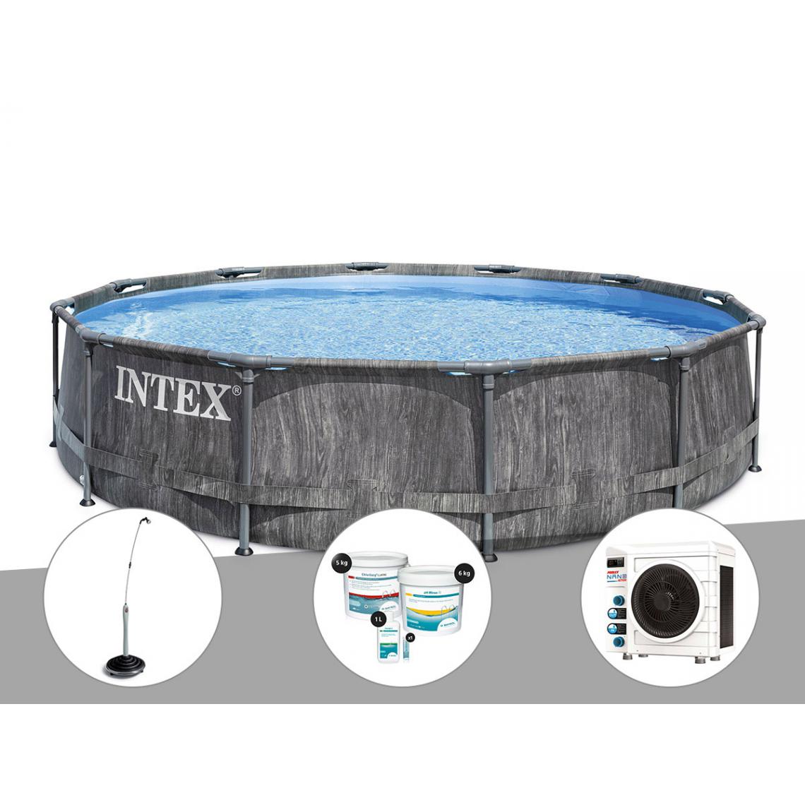 Intex - Kit piscine tubulaire Intex Baltik ronde 5,49 x 1,22 m + Douche solaire + Kit de traitement au chlore + Pompe à chaleur - Piscine Tubulaire