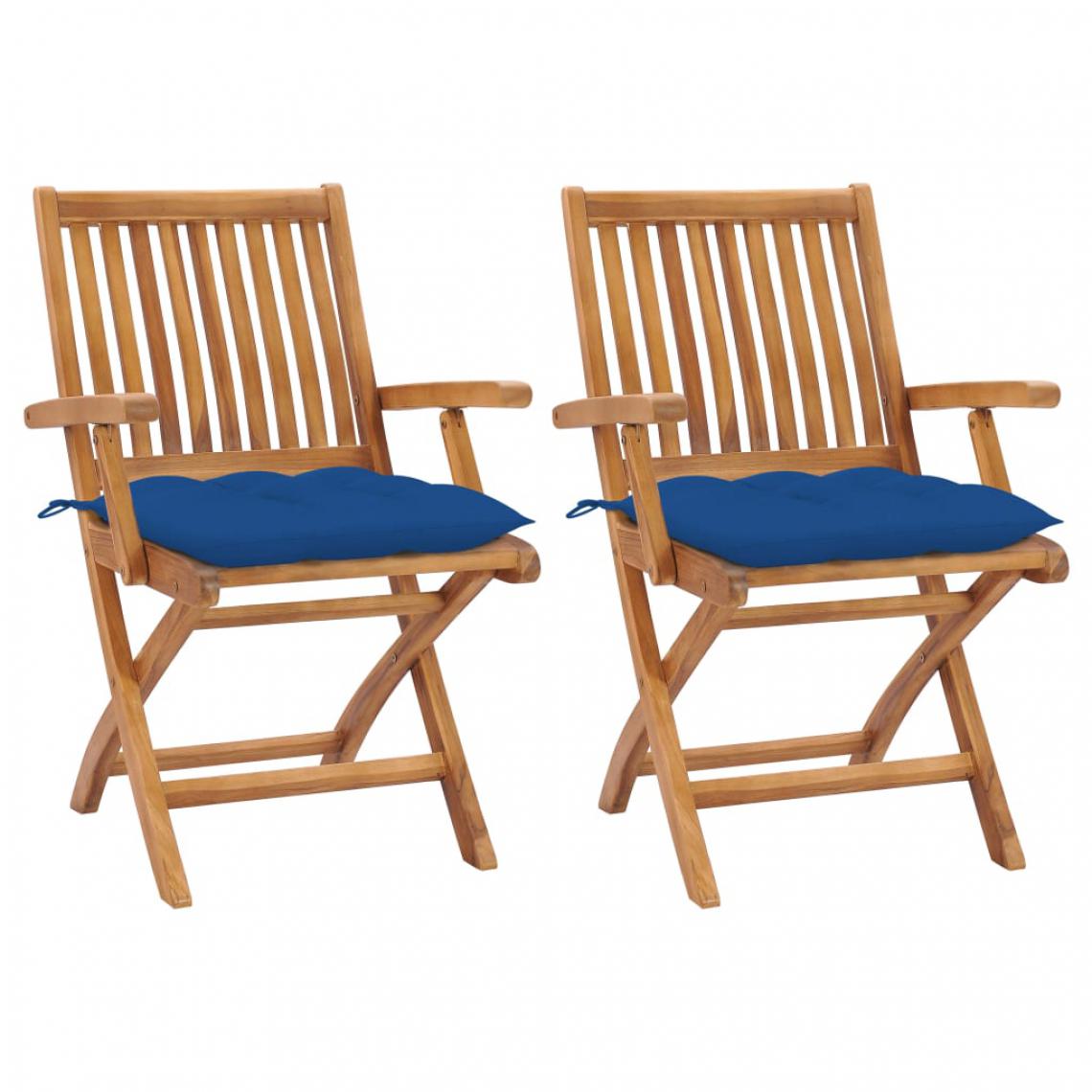 Vidaxl - vidaXL Chaises de jardin 2 pcs avec coussins bleu Bois de teck massif - Chaises de jardin