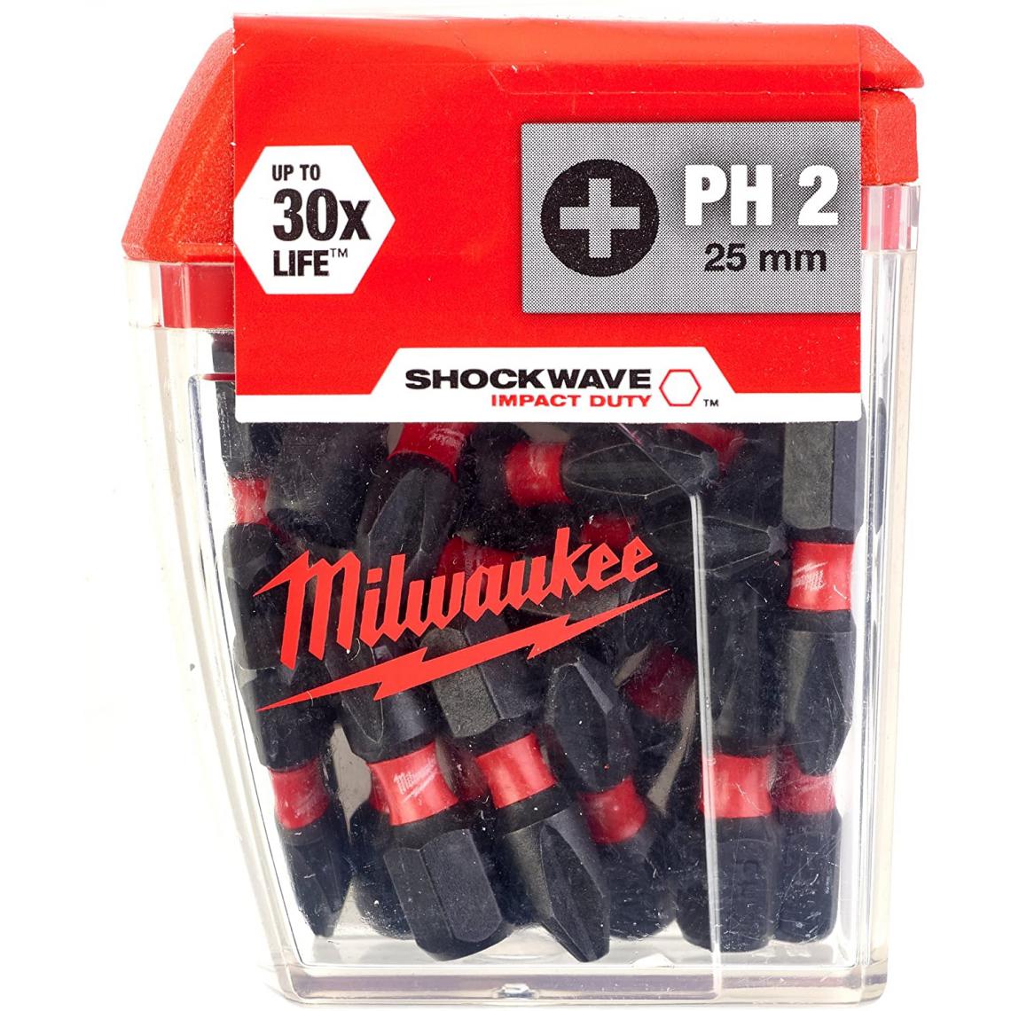 Milwaukee - Boîte 25 embouts Shockwave PH2 25 mm MILWAUKEE - 4932430853 - Coffrets outils