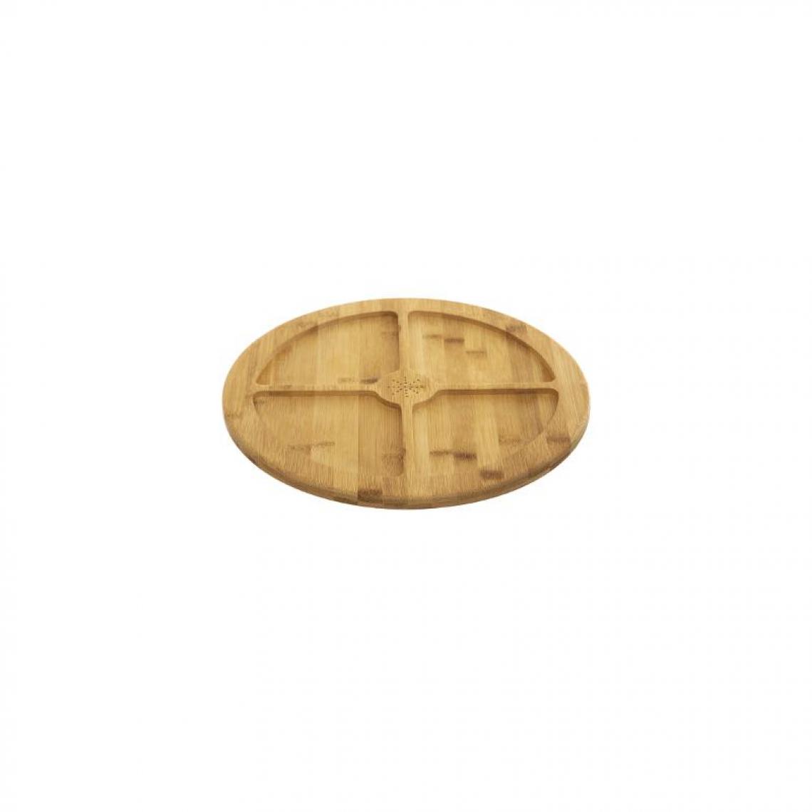 Ac-Deco - Planche pour apéritifs en bambou - 4 compartiments - D 35,5 cm x H 2,5 cm - Cuisine d'extérieur
