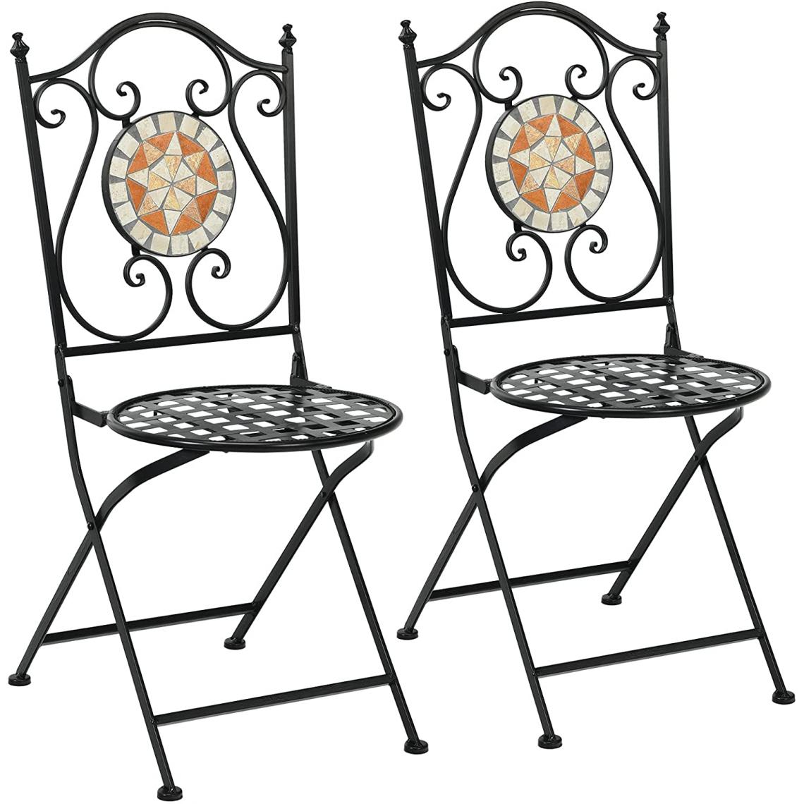 GIANTEX - GIANTEX Lot de 2 Chaise de Jardin Pliable,Style Mosaïque en Métal Charge Max. : 110 KG pour Terrasse/Balon/Jardin - Chaises de jardin