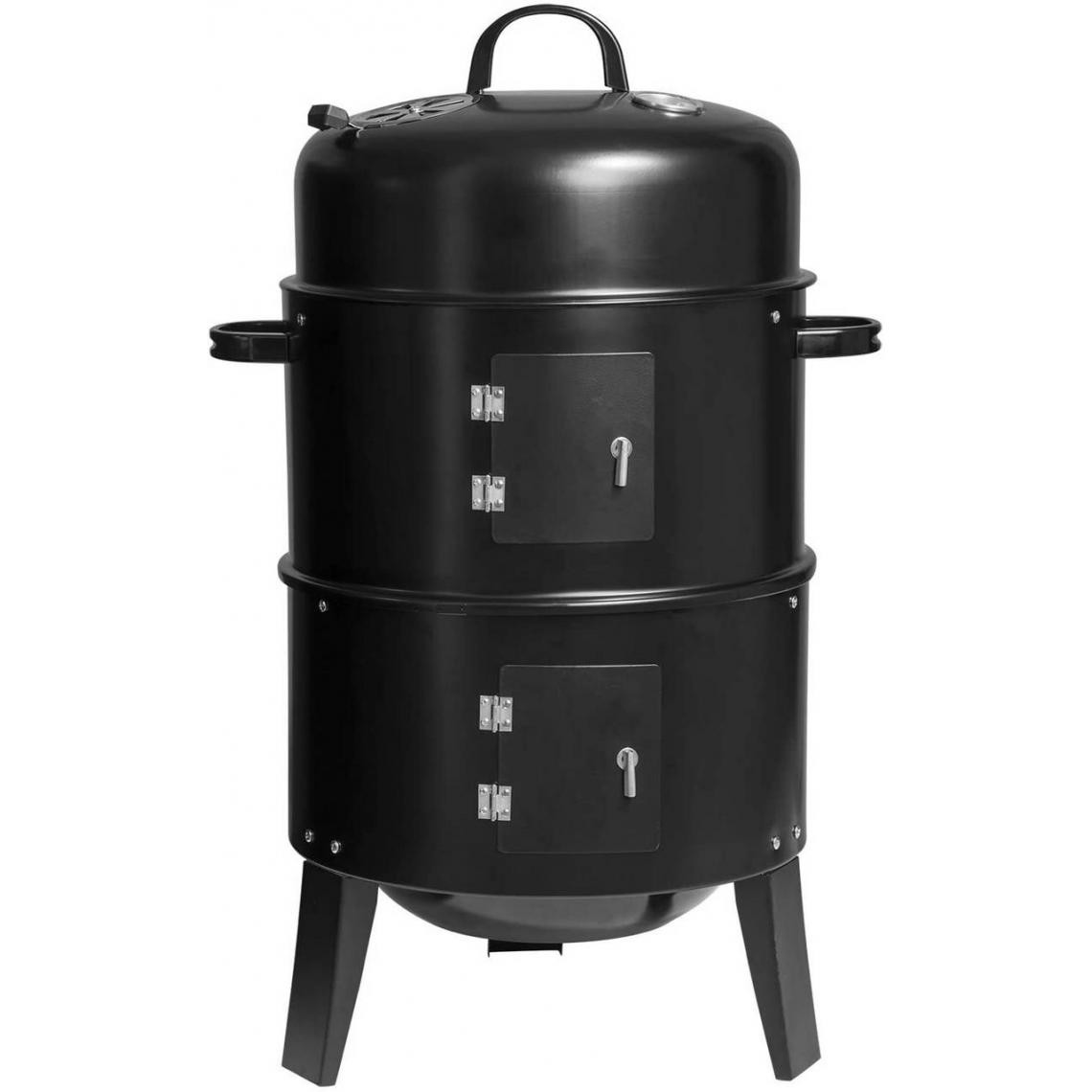 Helloshop26 - Barbecue chariot à charbon de bois 2 compartiments avec roues de transport noir 19_0000784 - Barbecues charbon de bois