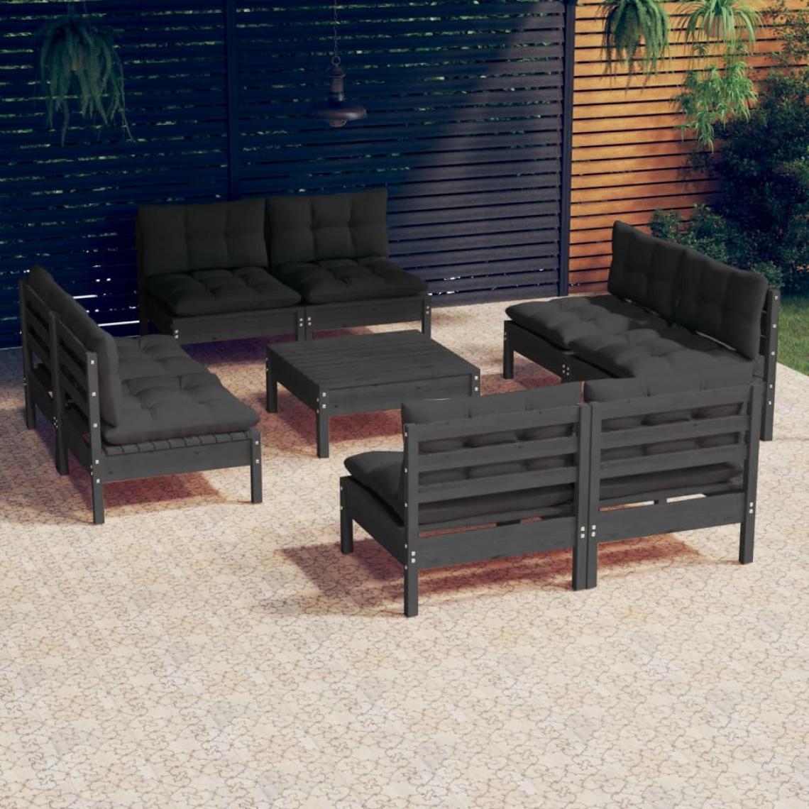 Vidaxl - vidaXL Salon de jardin 9 pcs avec coussins anthracite Bois de pin - Ensembles canapés et fauteuils