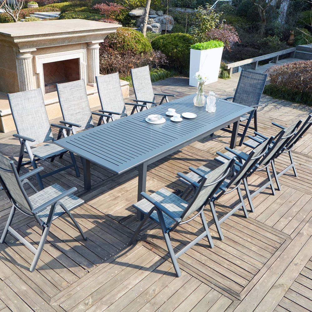 Concept Usine - Berana 10 : table de jardin extensible 10 personnes + 10 chaises en aluminium - Ensembles tables et chaises