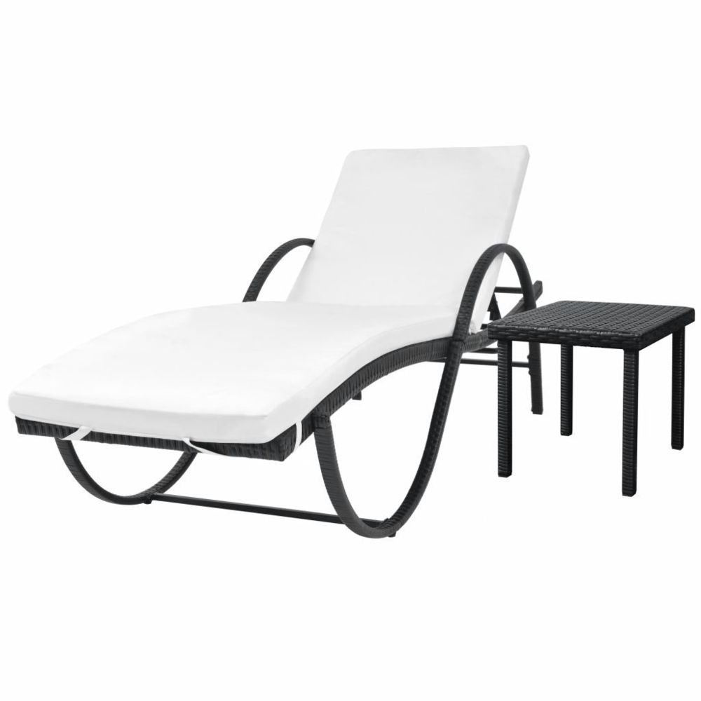 Vidaxl - vidaXL Chaise longue avec coussin et table Résine tressée Noir - Transats, chaises longues