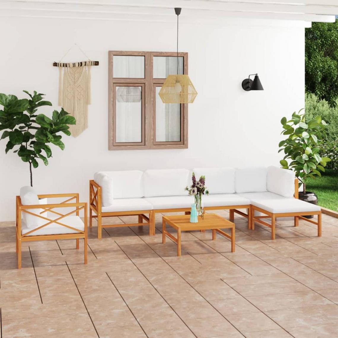 Vidaxl - vidaXL Salon de jardin 7 pcs avec coussins crème Bois de teck solide - Chaises de jardin