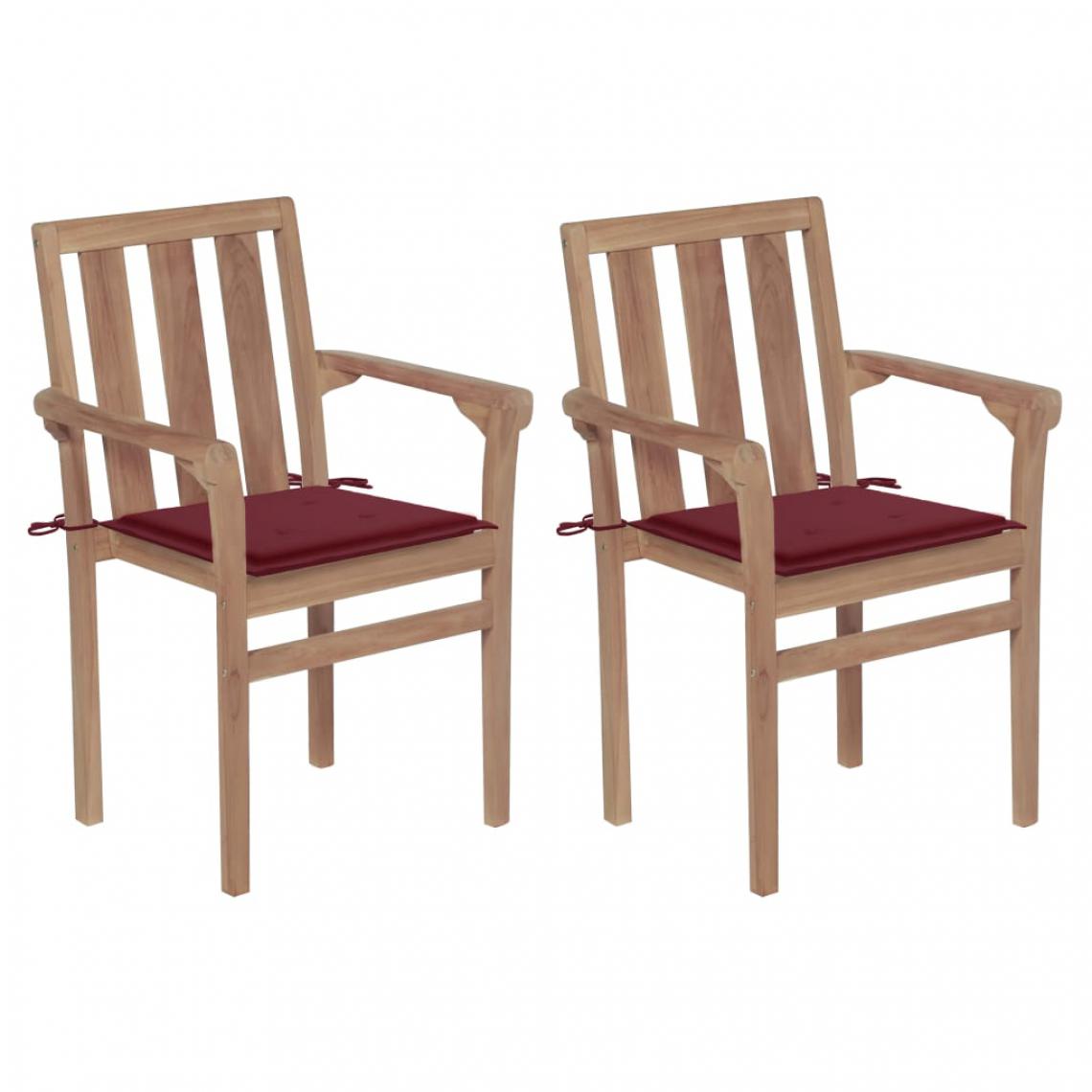Vidaxl - vidaXL Chaises de jardin 2pcs avec coussins rouge bordeaux Teck massif - Chaises de jardin