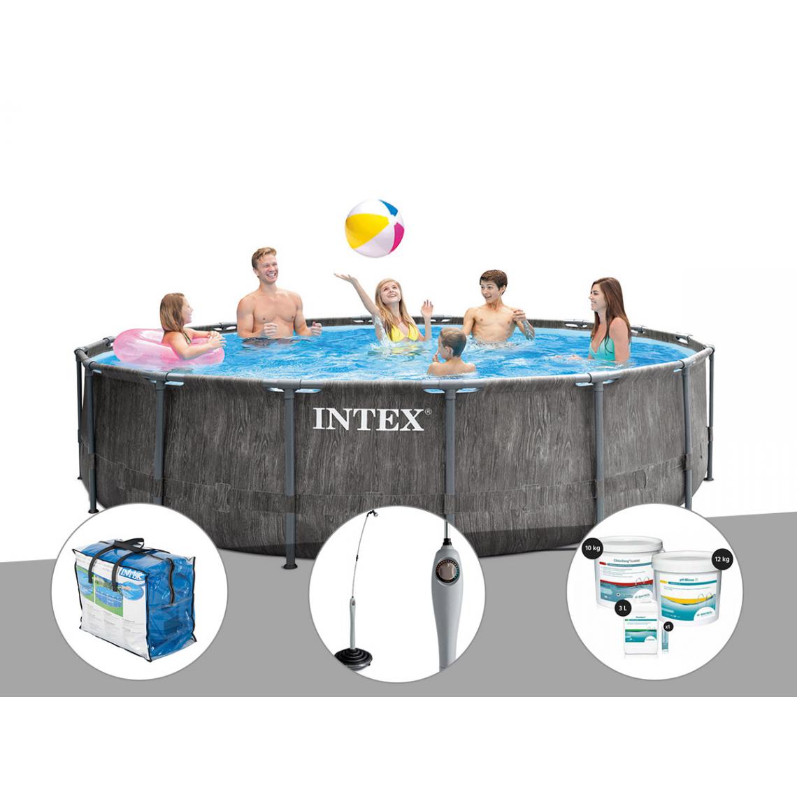 Intex - Kit piscine tubulaire Intex Baltik ronde 5,49 x 1,22 m + Bâche à bulles + Douche solaire + Kit de traitement au chlore - Piscine Tubulaire